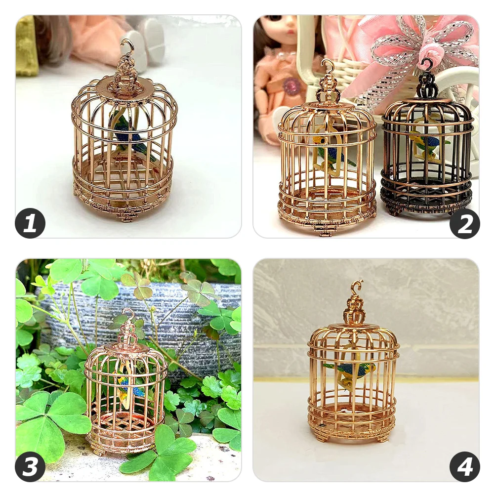 Simulated Bird Cage Dollhouse Decoration Mini Birdcage Household Decorate Coffee Model Metal