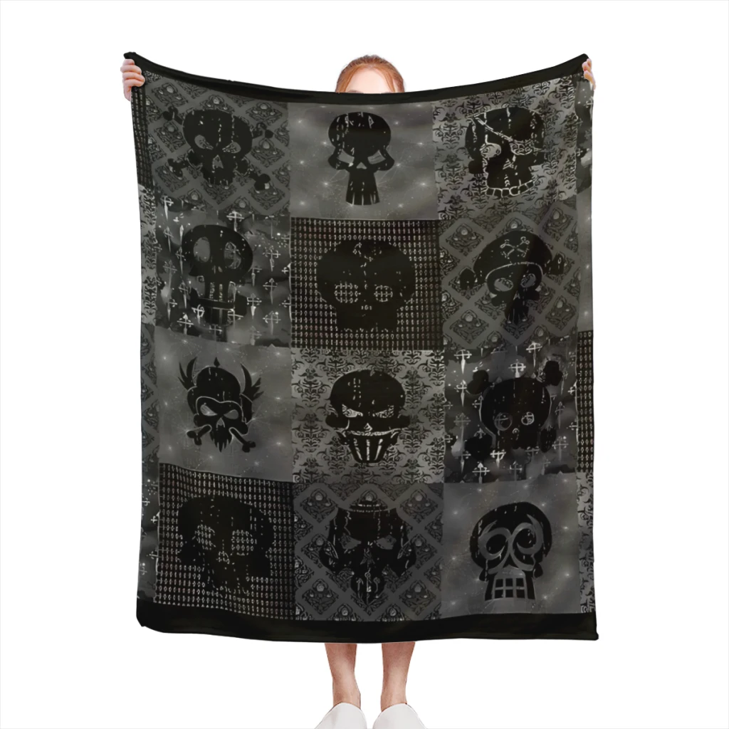 

Skull Collage Blanket Flange Textile Decor Portable Super Soft Throw Blankets for Home Office Plush Thin Quilt