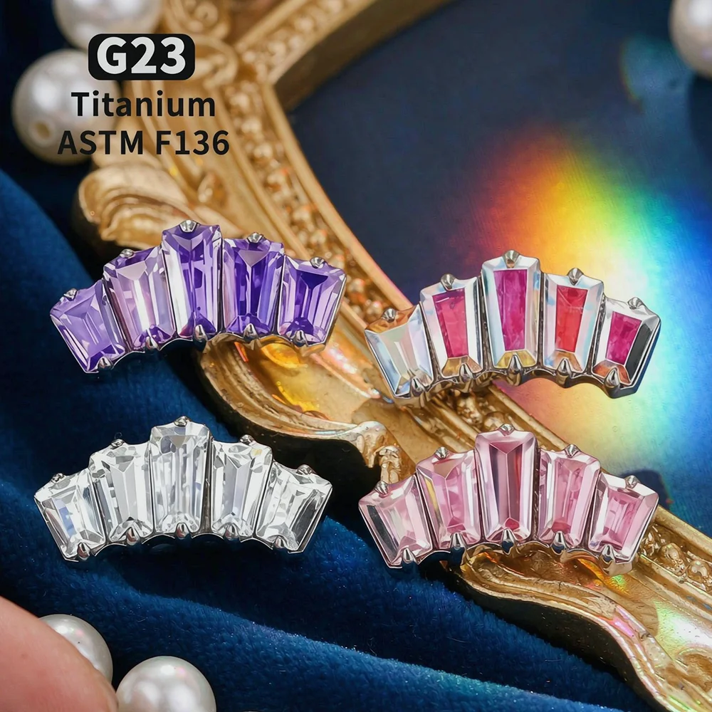 ASTM F136 Titanium Square Crown Lip Piercing Rings 16G CZ Labret Internal Thread Tragus Helix Cartilage Earrings Nose Jewelry