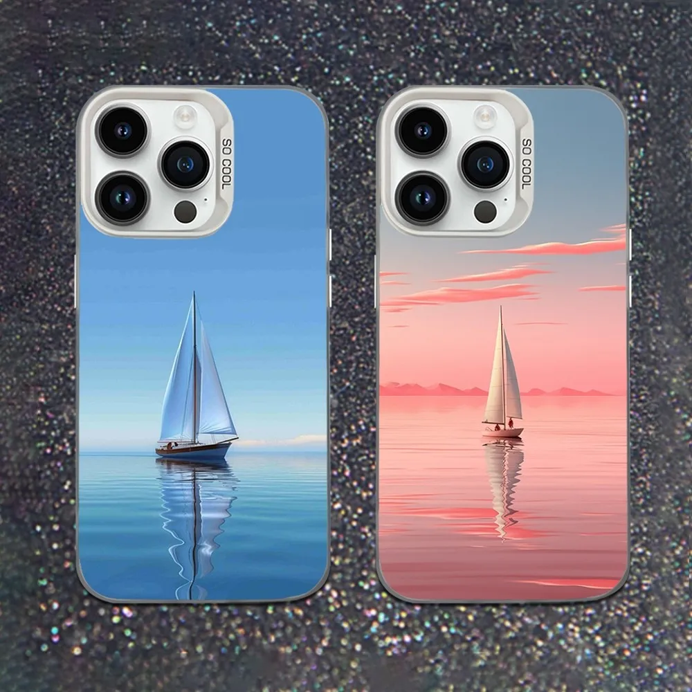 

Free Art Sailing Boat Phone Case For iPhone 16,15,14,13,12,11,Mini,Pro,SE,MAX White Matte Shockproof Cover