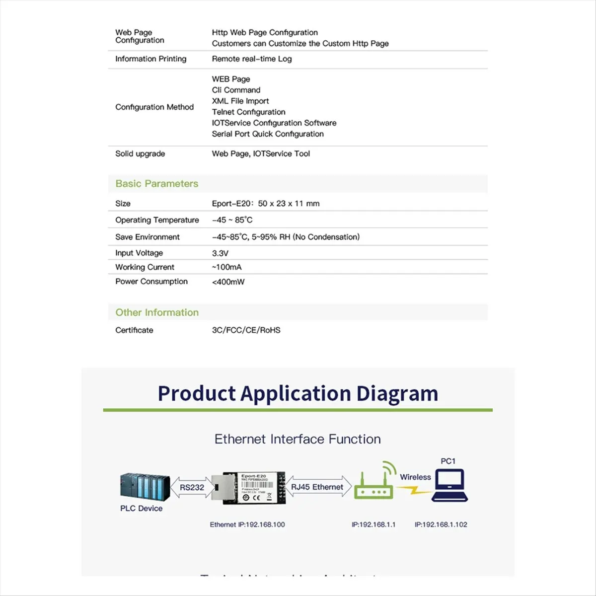 DT82 New Eport-E20 Network Server Port 3.3v Serial to Ethernet Embedded Module IOT Device Support DHCP IP Telnet Modbus