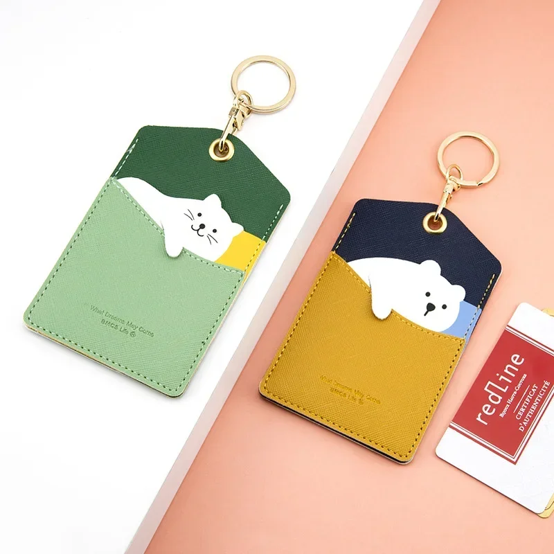 Cute Animal Card Holder Pu brelok karta pracy pakiet uchwyty na klucze pudel brelok ID pokrywa ochronna winda karta wisiorek