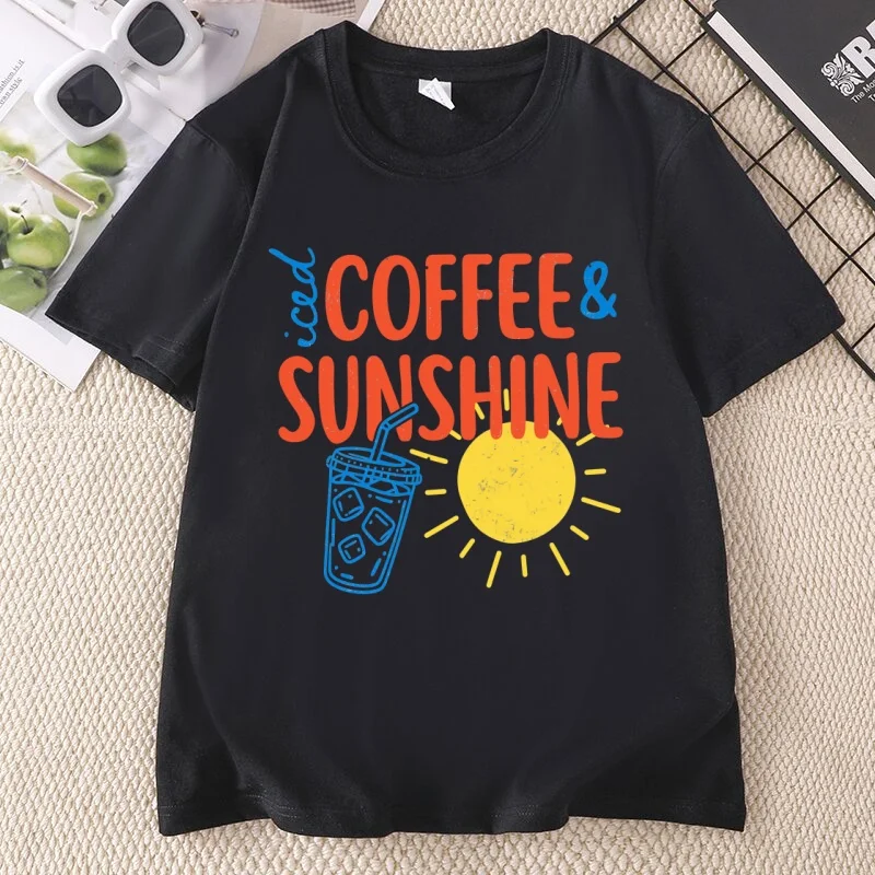 Iced Coffee and Sunshine T Shirt Summer Beach Iced Coffee Lover T-Shirt Trendy Summer Men Women Short Sleeve Tshirt