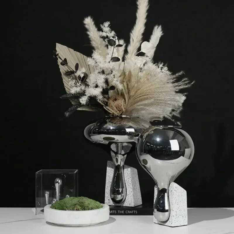Light luxury terrazzo base water drop glass vase modern Nordic home living room model room soft decoration ornament
