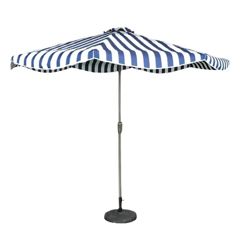 Horizontal Striped Iron Patio Umbrella Hand Crank Central Pole Outdoor Sunshade for Beach Cafe Rain Protection Custom Print