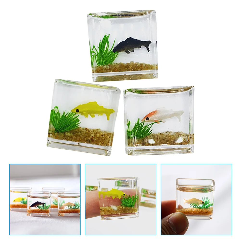 

3Pcs Simulation Fish Tank Decor Realistic Miniature Fish Bowl for Micro House DIY Landscaping Desk Window Sill Decor