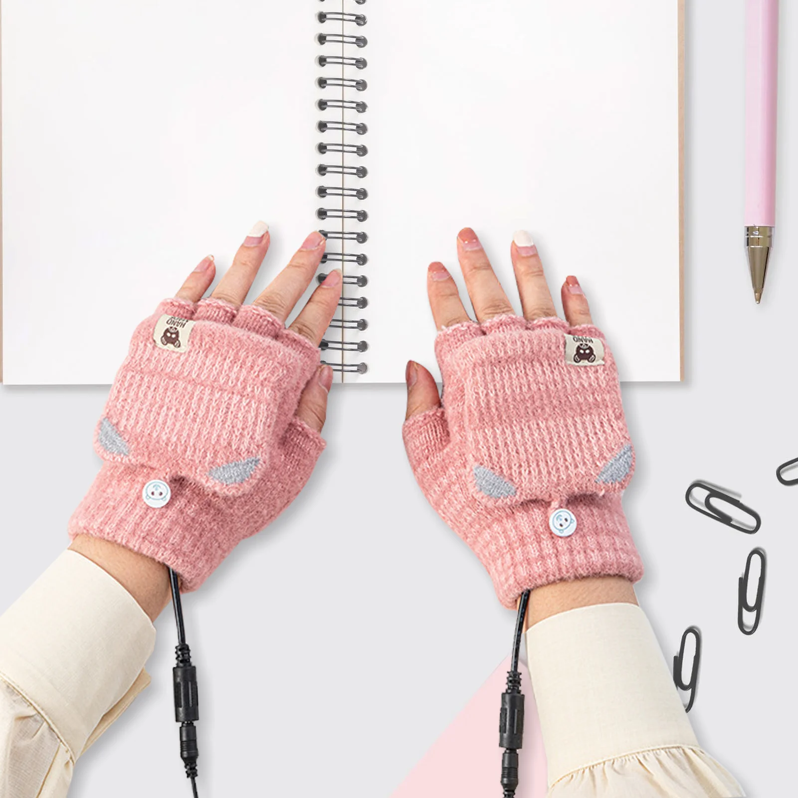 

Heating Gloves USB Heated Mitten Unisex Winter Warm Cotton Knitted Gaming Fingerless Gloves Warmer Outdoor Sports Skiing