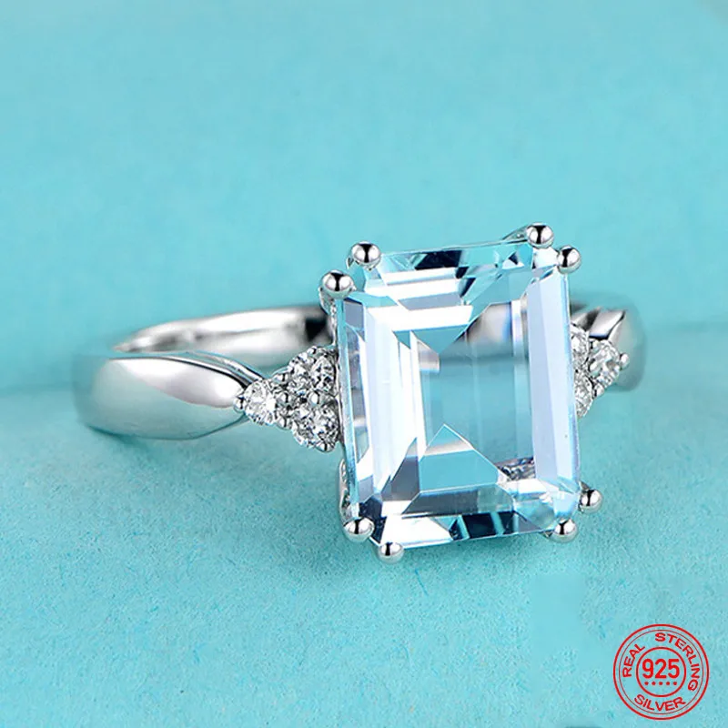 Silver Color Fashion Aquamarine Gemstone Ring For Women Wedding Party Jewelry Gifts Wholesale