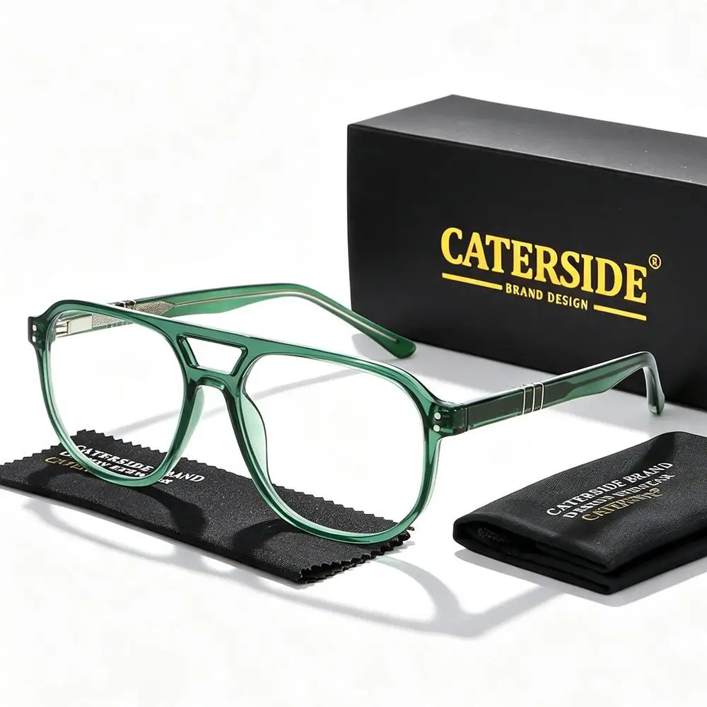 CATERSIDE Modische Herren-Pilotenbrille mit Blaulichtfilter, Flachrand-Design mit Doppelbrücke, Brillengestell, Damen-Dekorationsbrille – Detail 12