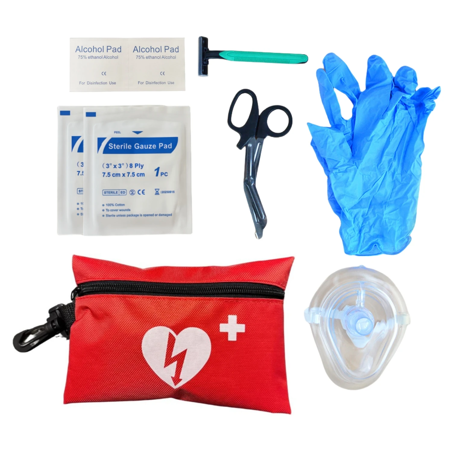 AED First Responder Kit with CPR Rescue Mask Need to Prepare Cardiac Arrest Patients for Life-saving Treatment