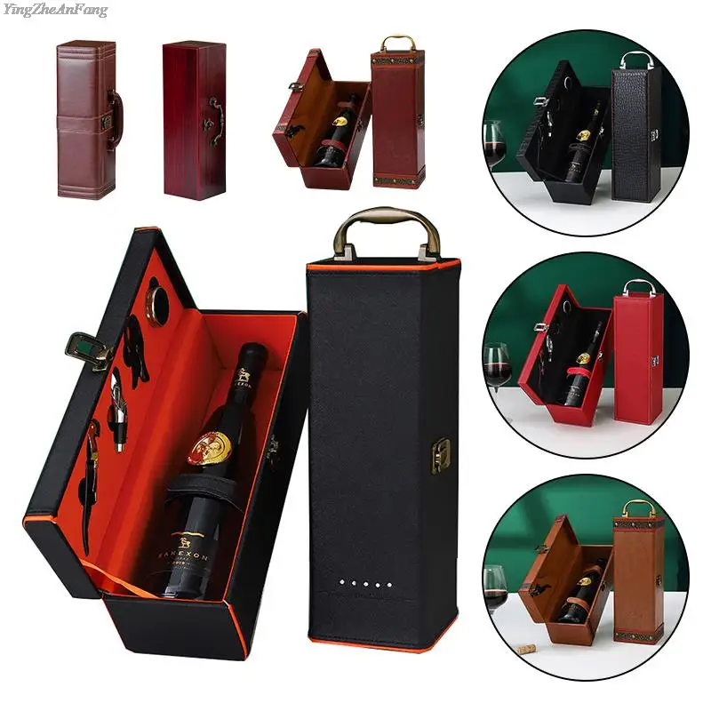 PU Leather Wine Bottle Box Leather Luxury Bag Single / Double Red Wine Champagne Tote Carrier Handle Travel Case Organizer Gift