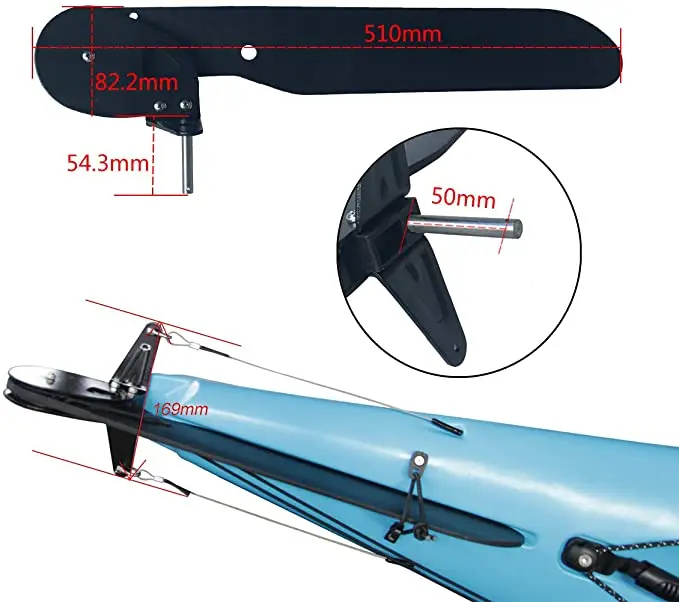 

Kayak aluminum alloy tail rudder Rowing rudder Large rudder with red ball elastic rope installation parts