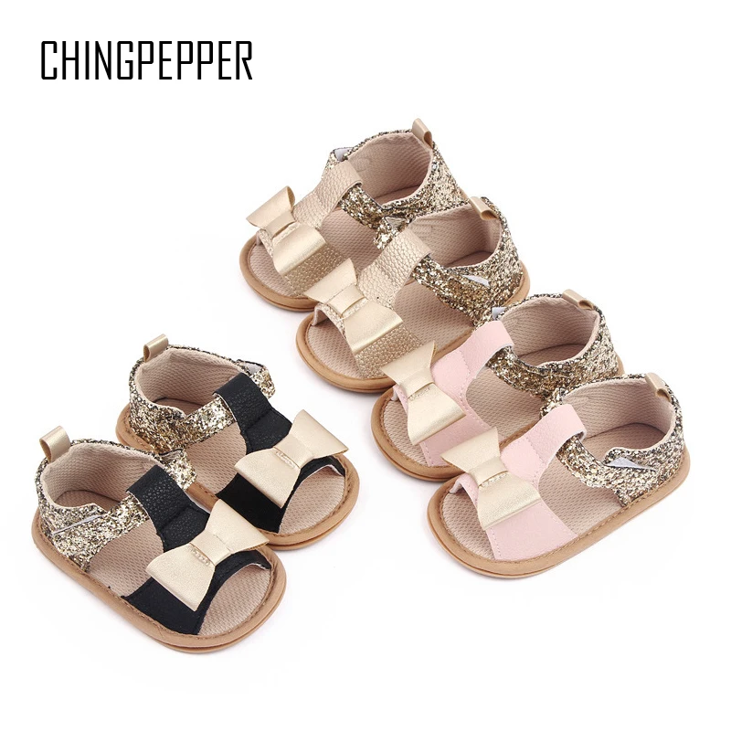 Brand Infant Girls Sandals Toddler Summer Shoes Newborn Soft Rubber Sole Footwear 1 Year Gold Bling Trainers Sandales Baby Items