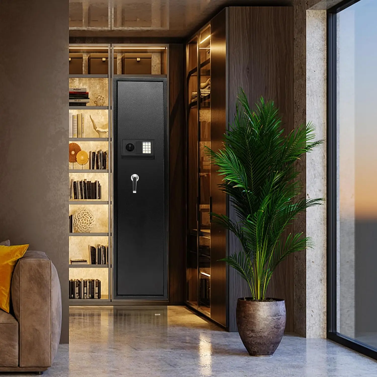 آمن للبندقية والبندقية، خزانة بكلمة مرور رقمية مجمعة مع رف قابل للإزالة وصندوق علوي قابل للقفل، خزائن مسدس شديدة التحمل لـ Long Gu