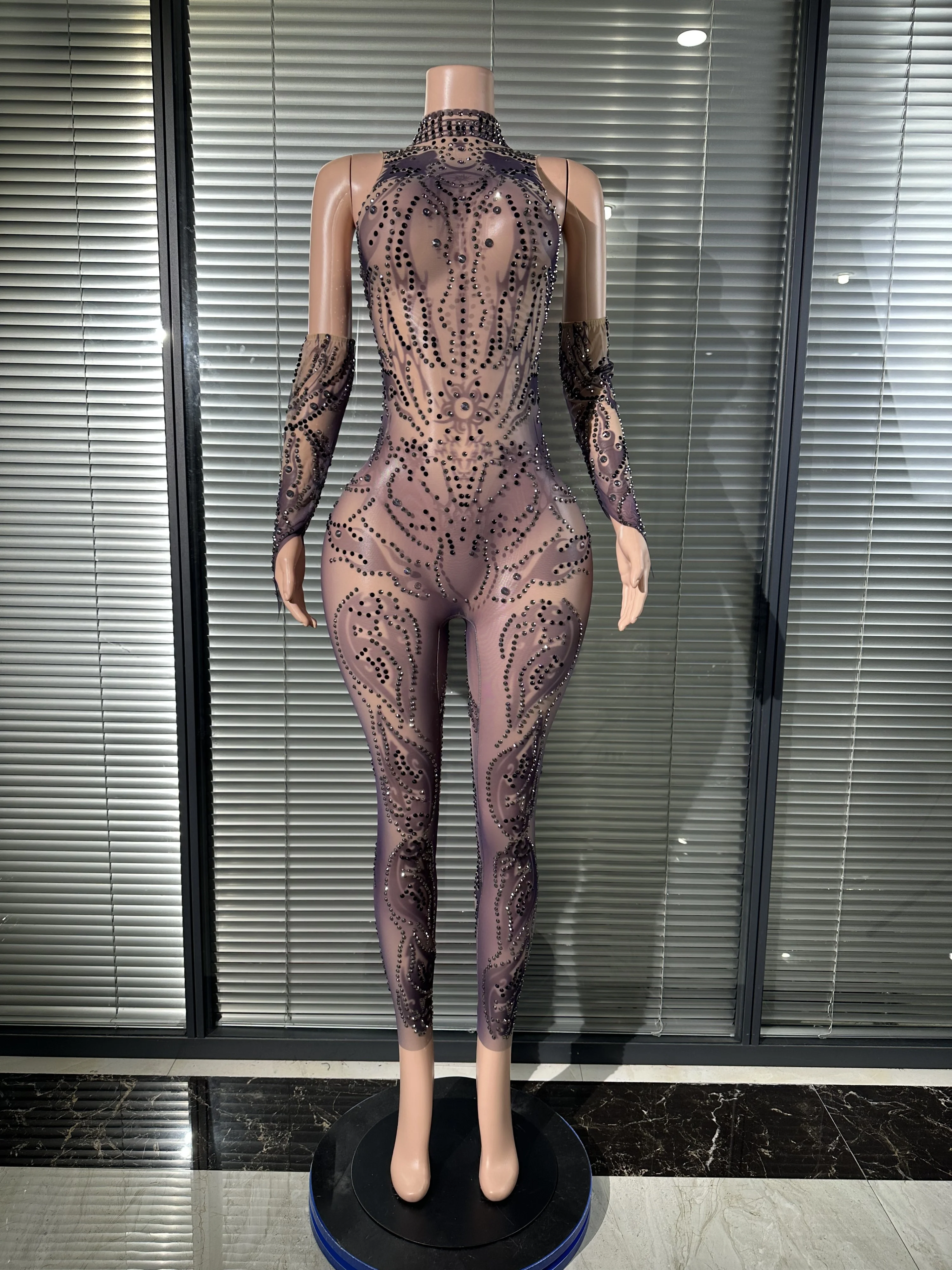 Women Sexy Sparkly Rhinestone Jumpsuit  Performance Dance Costume Singer Dancer Show Stage Wear Nightclub Outfit
