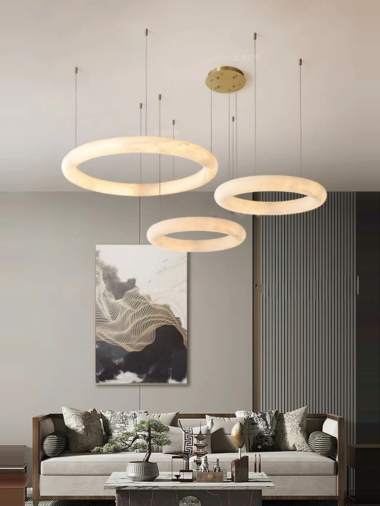 

Luxury Natural Marble Ring Dimmable LED Gold Chrome Chandelier Lighting Lustre Suspension Luminaire Lampen For Living Room