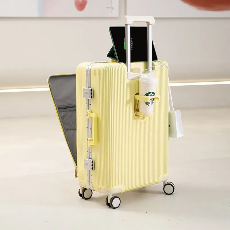 Multifunctional Aluminum Frame Suitcase Front Opening Pull Rod Luggage Password Universal Wheel Boarding Bag