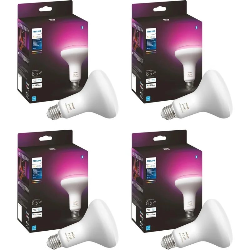 Eqphilips Hue smart 85W BR30 LED bulb-white and color ambiance color-changing light-4 pack-1200lm-E26-indoor-control