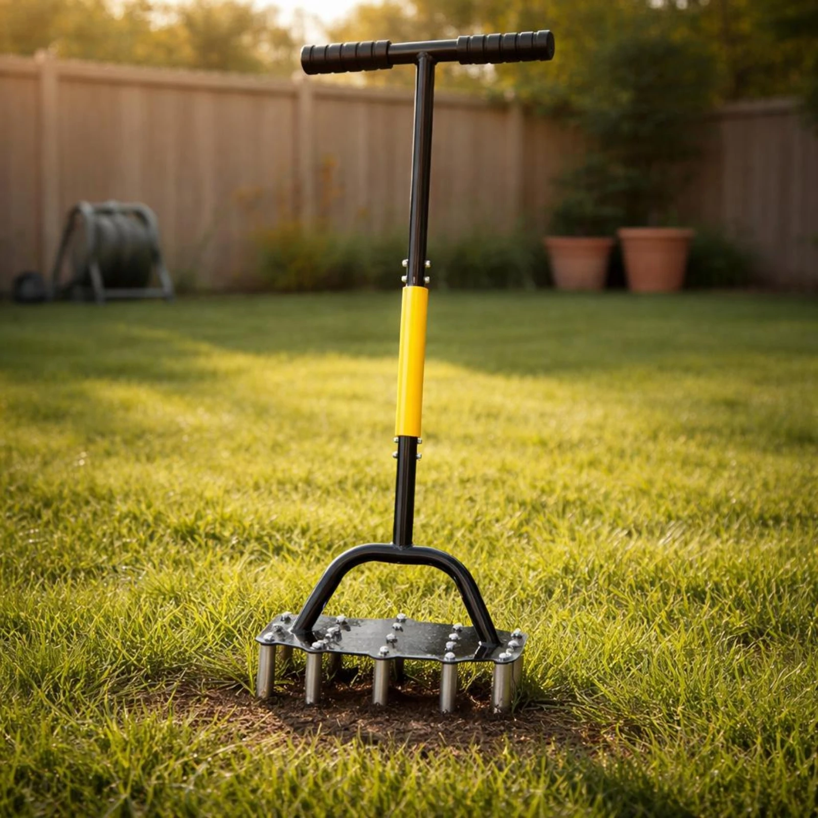 Manual Coil Soil Loosener Carbon Steel Coil Cultivator Hand Soil Aerator Bolted Construction Garden Tool Black and Yellow