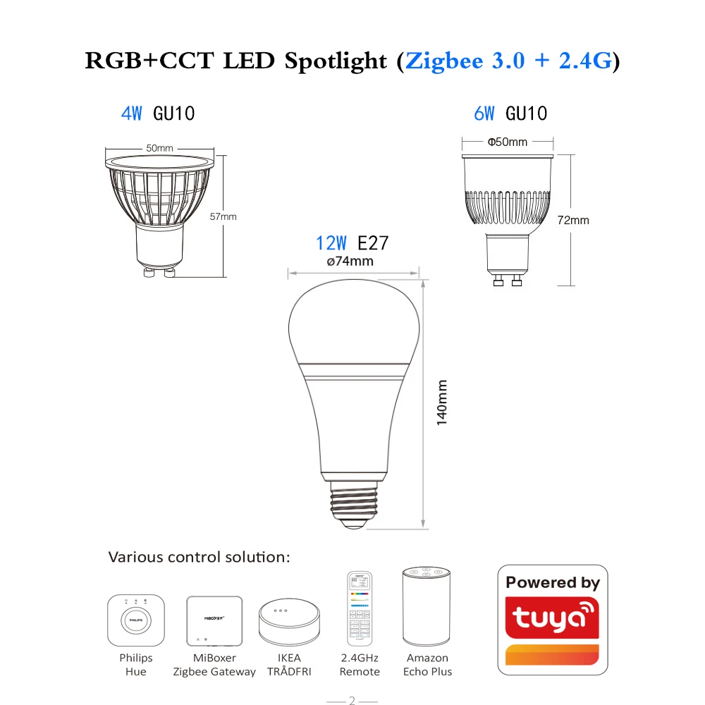 MiBoxer Zigbee 3.0 RGBCCT LED Bulb FUT105ZR E27 12W FUT103ZR 4W FUT106ZR 6W GU10 WiFi Lamp Tuya APP FUT092 Control AC 110V 220V