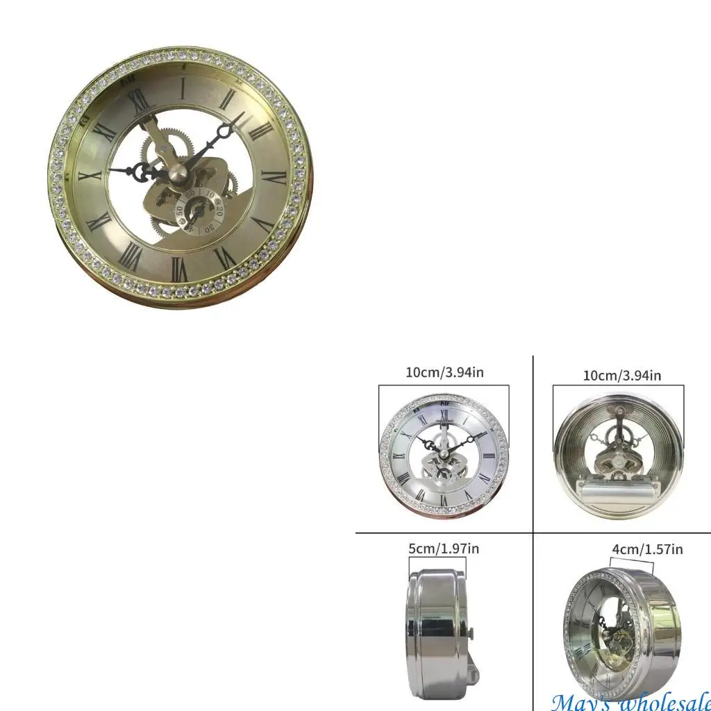 Table Clock with Crystal Accent and See Through Metal Movement 100mm Size 448A