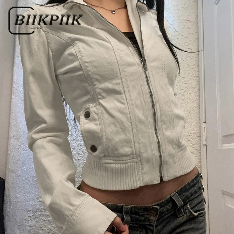 

BIIKPIIK Casual Women Jackets Pockets Zipper Slim Fit Streetwear Coats Autumn Winter Long Sleeve Jackets Harajuku Vintage Coat