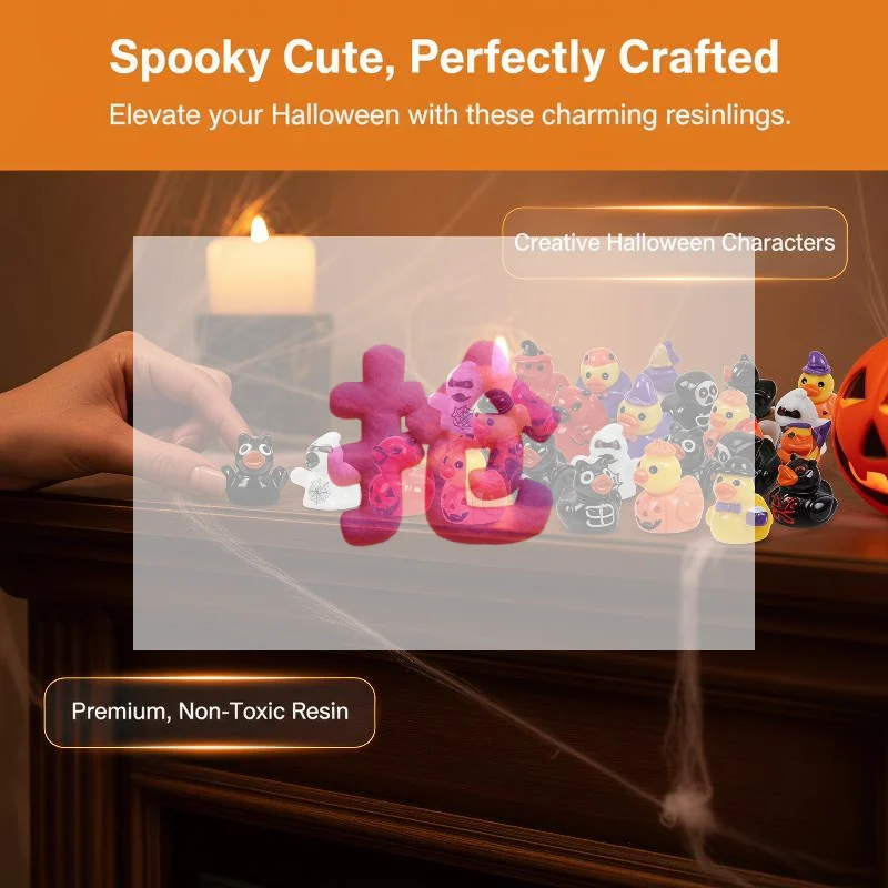 8Pcs/set Mini Resin Halloween Ducks And Ghost Miniatures Figurines Bulk For Garden Fairy Micro Landscape Home DIY Decoration