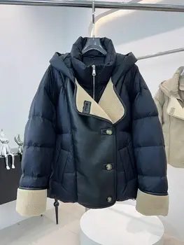 2024 Winter Waterdichte Katoenen Gewatteerde Sneeuwparka Single Breasted Jas Met Capuchon Grote Kraag Verdikte Warme Zwarte Jas Dames