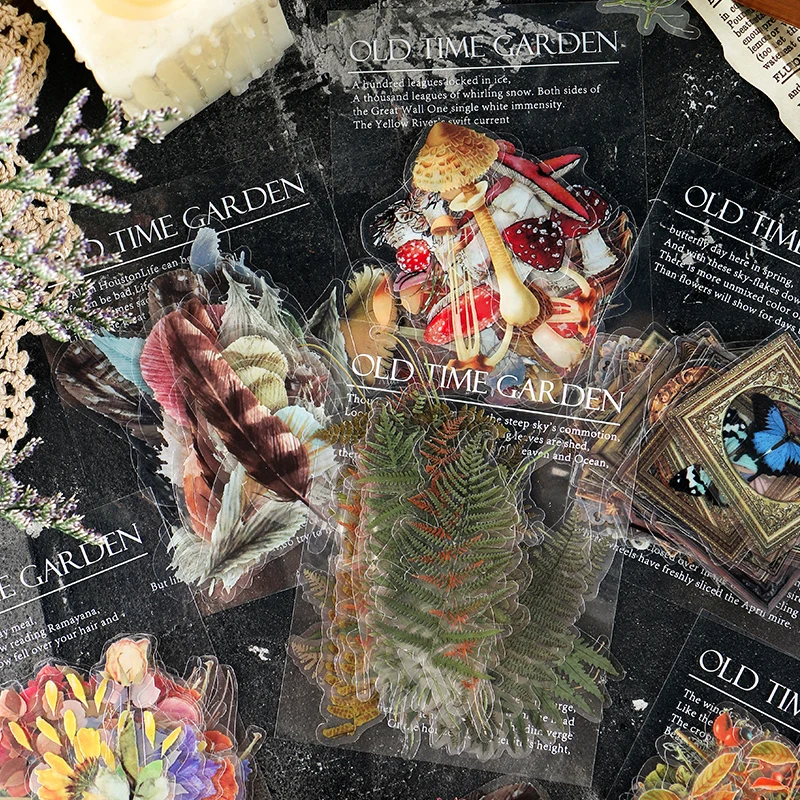 40Pcs Plant Feather Mushroom PET Stickers Handmade DIY Decorative Stickers Gift Tags Stickers Student Supplies