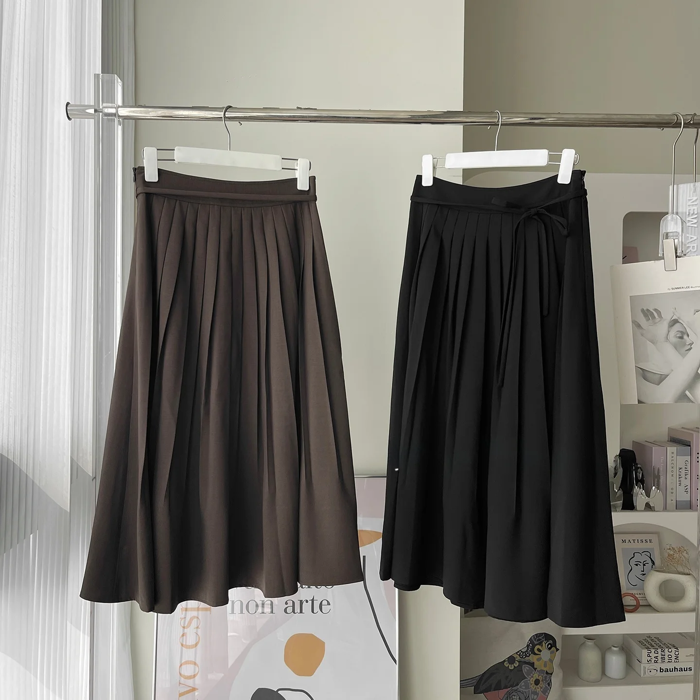 Elegant High Waist Pleated Skirt Commute Korean Style Ceiling Drape Half Body Skirt Slimming A-Line Ladies Skirt