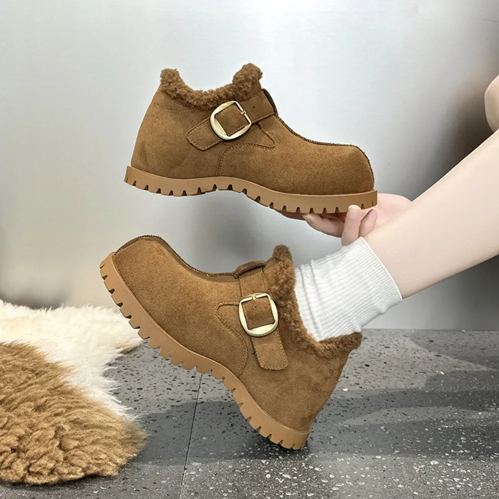 Women's Platform Loafers Inner Height Increasing Women's Shoes Piled and Thickened Warm Cotton Shoes Women's Winter Shoes view 3