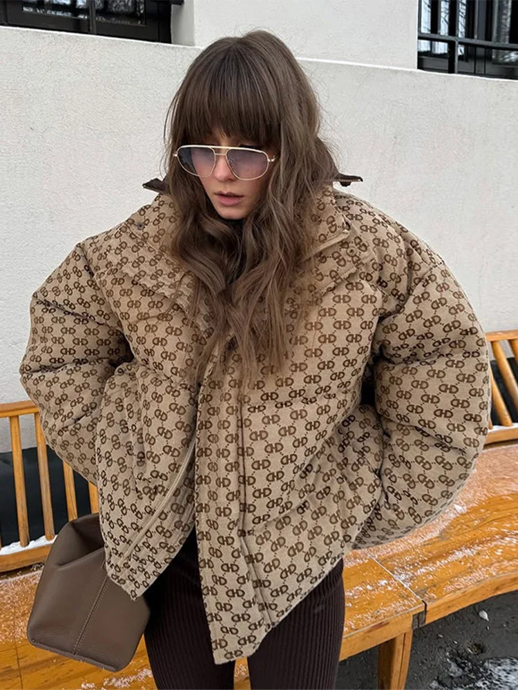 Stylish Alphabet Cotton Jacket Women Lapel Full Sleeve Zipper Short Coats Female 2025 Winter Chic Lady Warm All-matching Outwear