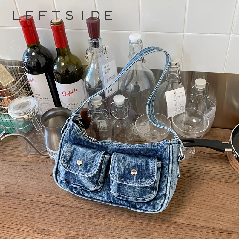 

LEFTSIDE Cloth Small Underarm Shoulder Bag for Women Double Pockets Messenger Bag 2025 New Trend Casual Females Crossbody Purse