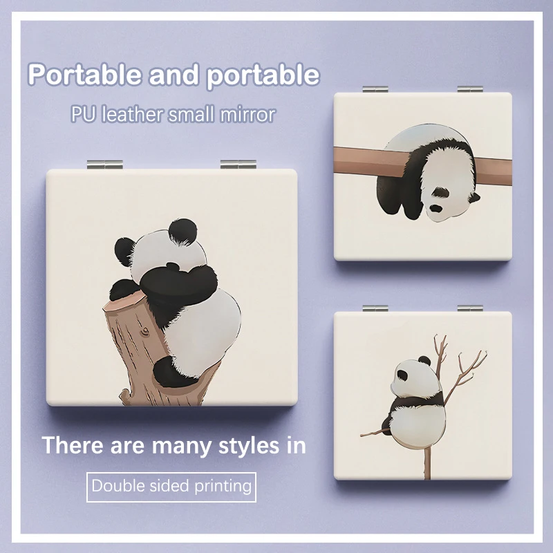 Little Panda-Espejo de maquillaje plegable para niñas adolescentes, bonito dormitorio con peine portátil, espejo de maquillaje pequeño, espejo de transporte