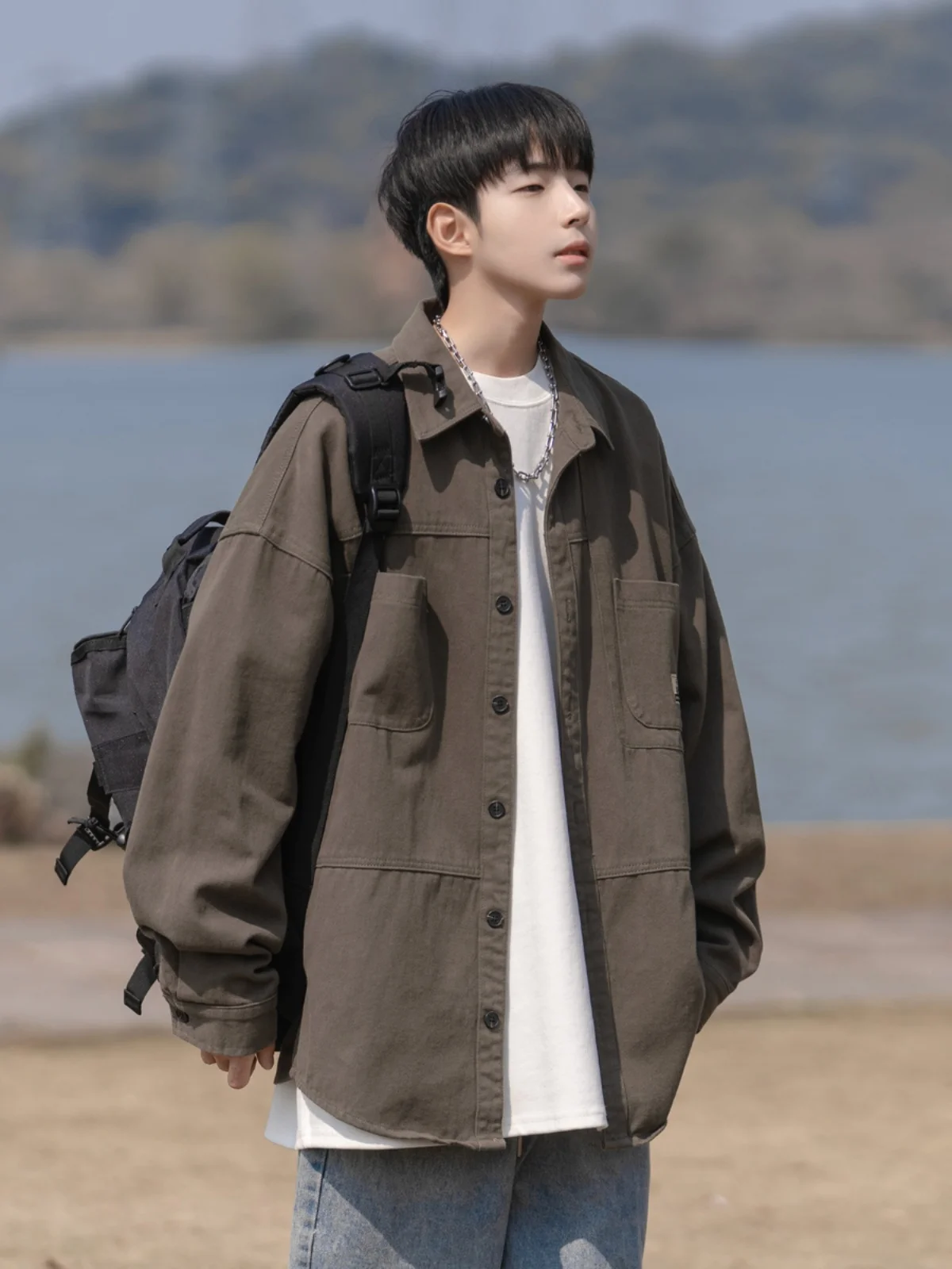 

American Sle Loose Casual Long Sve Work irt for Men Spring 2025 New Faion Trendy Versatile Lightweight Outerwear