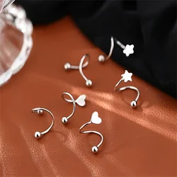 2pcs Stainless Steel Twist Love Heart Star Stud Earrings,S Shape Hypoallergenic Daith Helix Ear Cartilage Tragus Piercing Gift