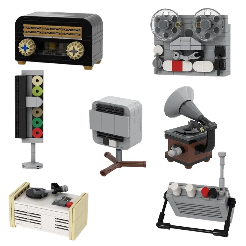 

MOC Ретро Портативное Радио 6-дисковый конвертер компакт-дисков Фонограф Музыка Электрическая сборка мелких частиц Строительные блоки DIY Модель сцены
