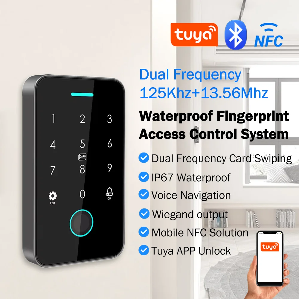 125 كيلو هرتز + 13.56 ميجا هرتز المزدوج تتفاعل NFC تويا بصمة التحكم في الوصول لوحة المفاتيح في الهواء الطلق IP67 مقاوم للماء فتحت باب القياسات الحيوية مع بوابة #1