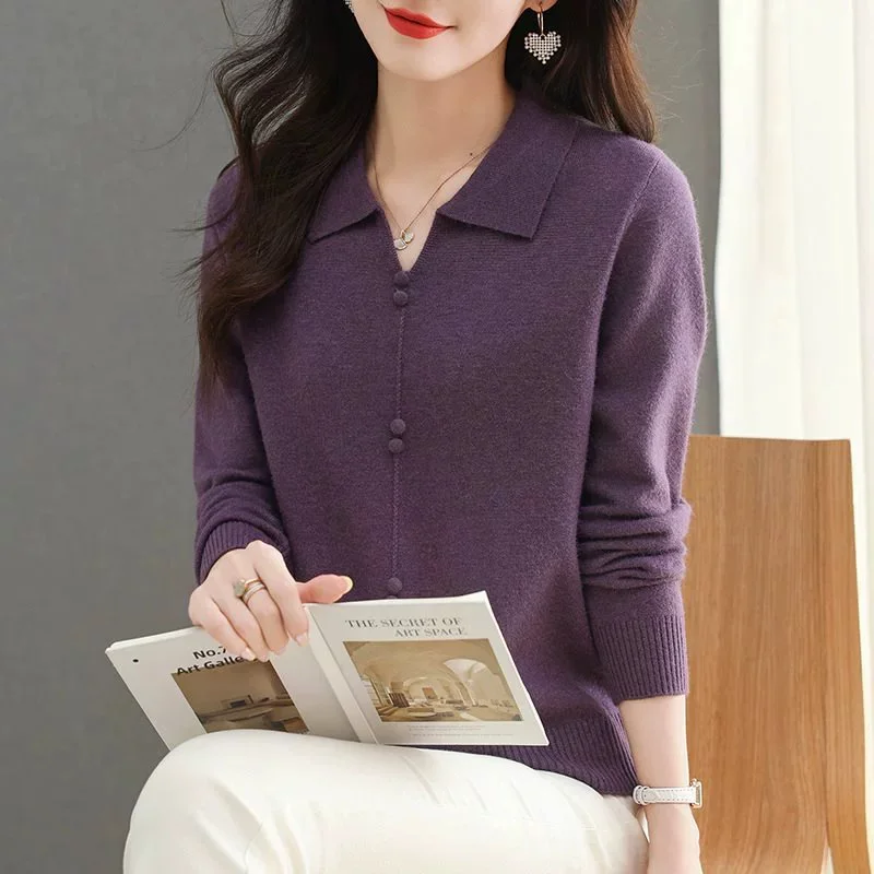 2025 Otoño Invierno mujer suéter sólido tejido Tops Casual Slim pulóver coreano suéteres Chic jerseys Tops señoras prendas de punto