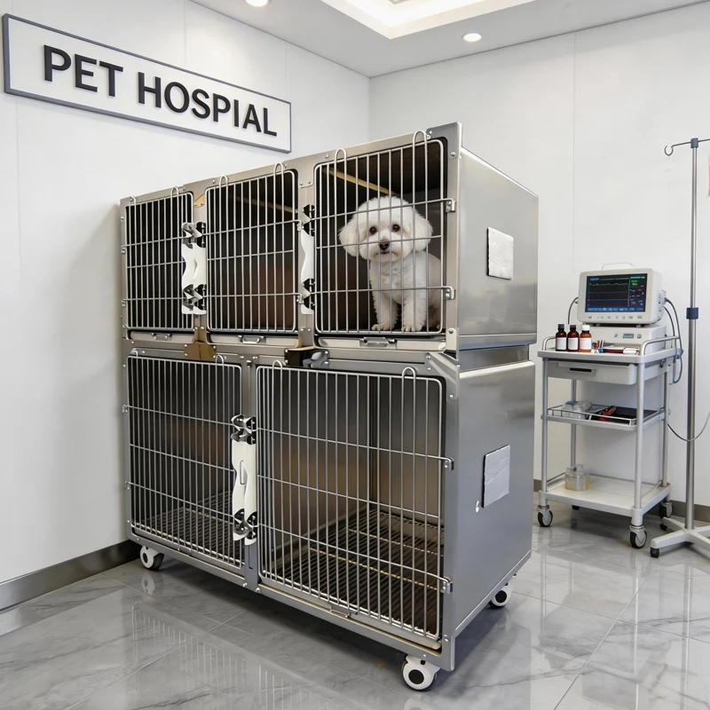 Simple Style Stainless Steel Pet Hospital Kennel 304 Veterinary Clinic Equipment For Dog Box Packed Metal Dog Cage