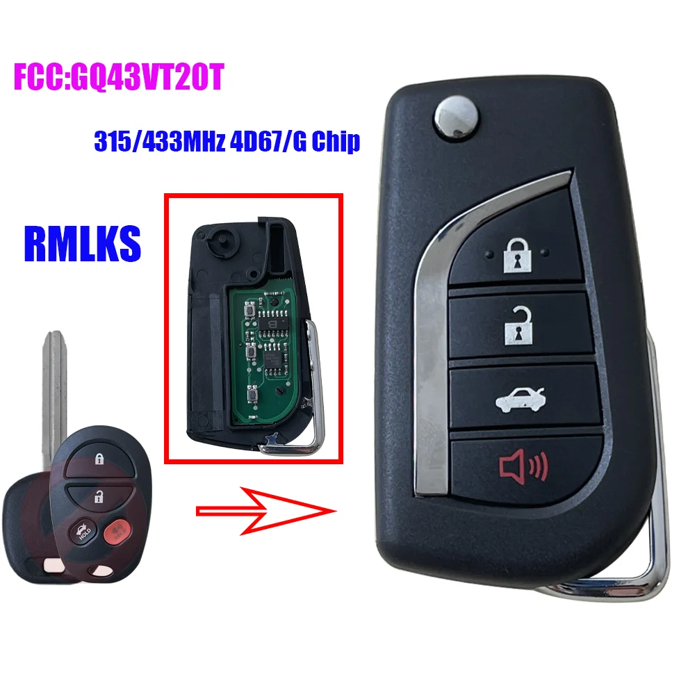 

GQ43VT20T 315/433 Mhz Remote Car Key For Toyota Tacoma HIGHLANDER SEQUOIA Sienna Tundra 4 Buttons 4D67 G Chip