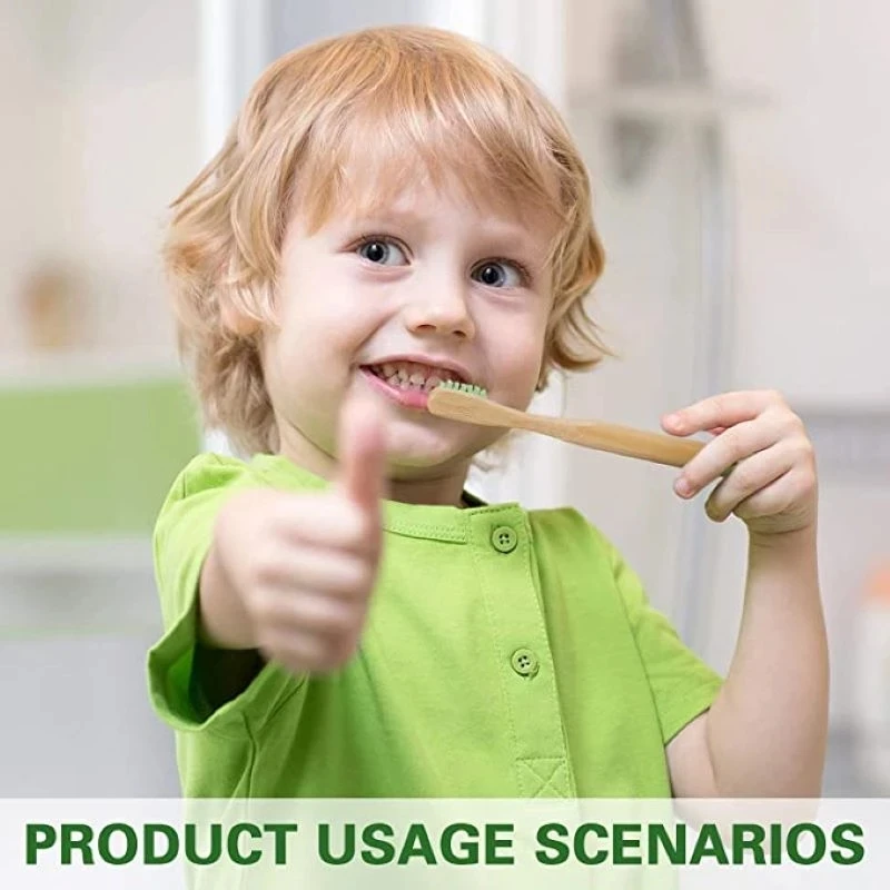 Juego de cepillos de dientes de bambú Natural para niños, 10 piezas, cerdas suaves de carbón vegetal, Eco, cuidado bucal