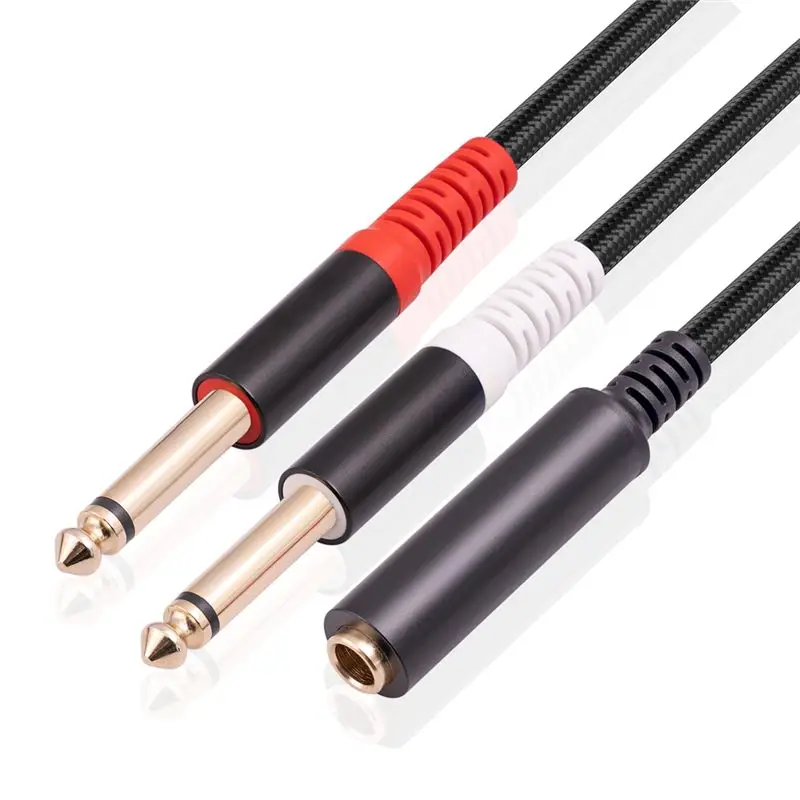 DT51 Audio Adapter Cable 6.35mm 1/4 TRS Female to 2 Dual Mono for TS Male Y Splitter Cord 0.4m for Mixer Headphone Amplifier