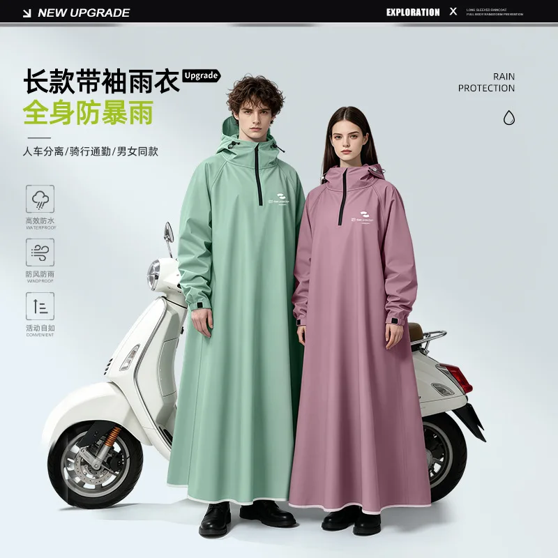 

Unisex Long Sleeve Hooded Raincoat Full Body Waterproof Rain Poncho Adult Poncho Motorcycle Commuting Cycling Outdoor Rainwear
