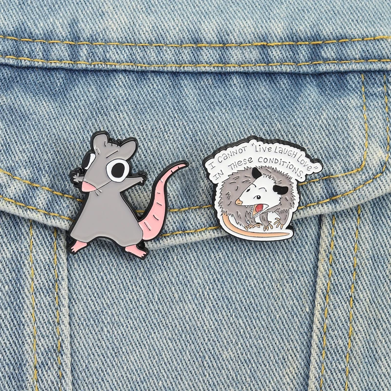 Opossum-Ratten-Emaille-Pins, lustige Opossum-Zitate, Broschen, Anstecknadeln, niedlicher Cartoon-Tierschmuck, Geschenk für Freunde