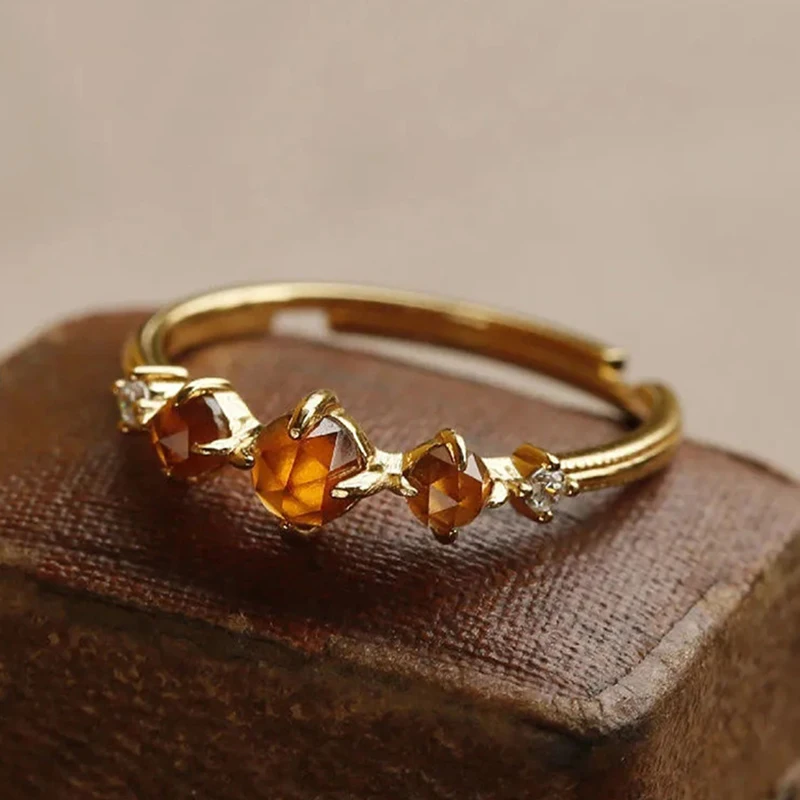 Designer New Silver Diamond Luxury Delicate Orange Gemstone Opening Adjustable Vintage Temperament Gorgeous Ladies Ring