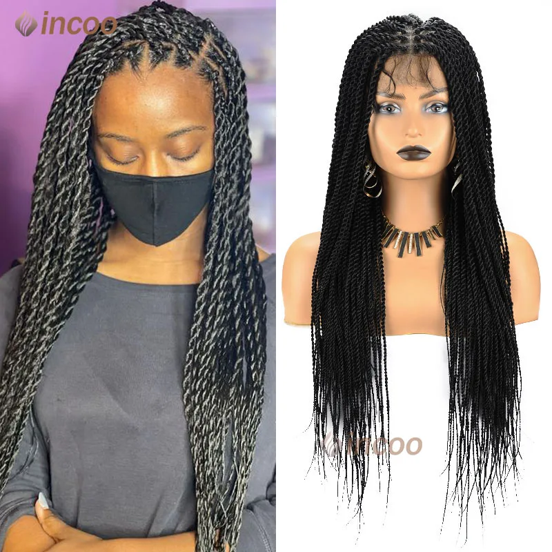 Synthetic Full Lace Front Wig Senegalese Twist Braided Wig For Black Women Braiding Wig With Baby Hair Double Plaits Braids Wig