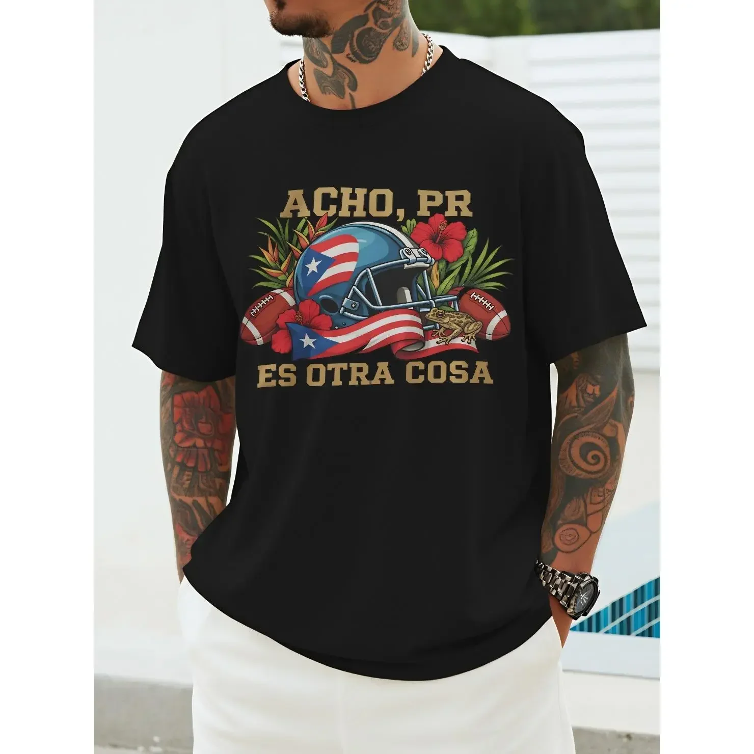 Graphic Tee PR Flag Hibiscus & Football T-Shirt | Vintage Puerto Rican Phrase Tee | Perfect For Game Days & Festivals