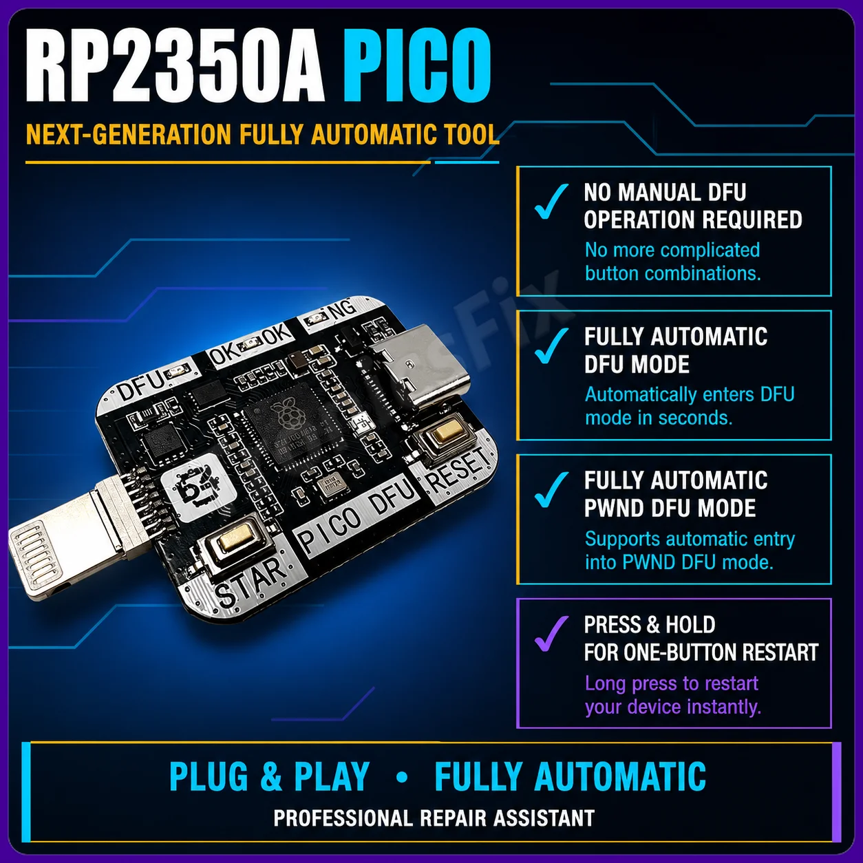RP2350A PIC0, fully automatic DFU mode, long press one key to restart, plug and play, professional repair assistance device