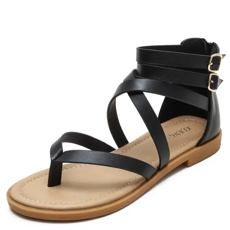 Sandals Women 2024 Summer New Cross Strap Open Toe Casual Strap Roman Shoes Wedge Heel Wild Large Size Women\'s Shoes